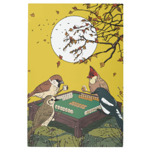 Mahjong birds playing Game Metal Print