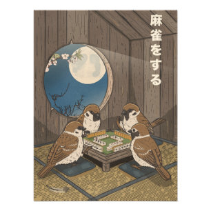 Mahjong birds playing Game Photo Print