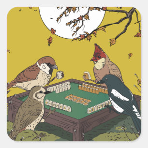 Mahjong birds playing Game Square Sticker
