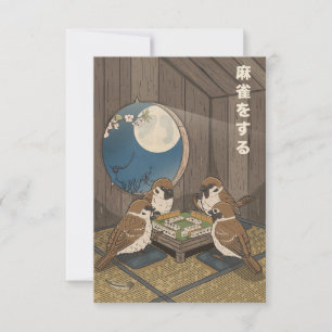 Mahjong birds playing Game  Thank You Card