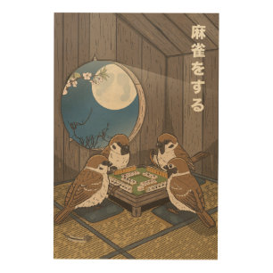 Mahjong birds playing Game Wood Wall Art