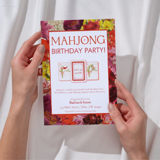 Mahjong Birthday Party Invitation, Floral Invitation
