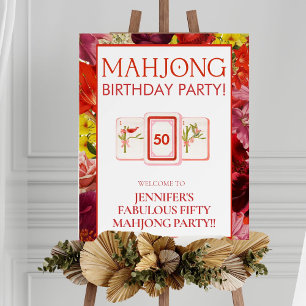 Mahjong Birthday Party Rich Red Welcome Sign