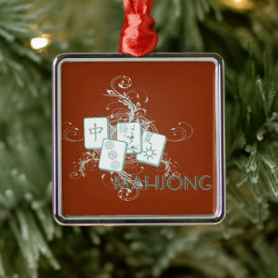 mahjong blue metal ornament