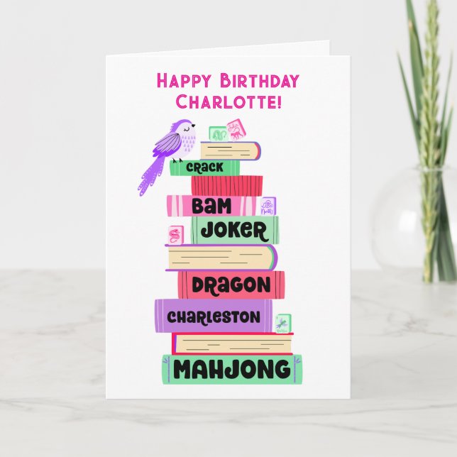 Mahjong Book Stack Folded Greeting Card (Front)