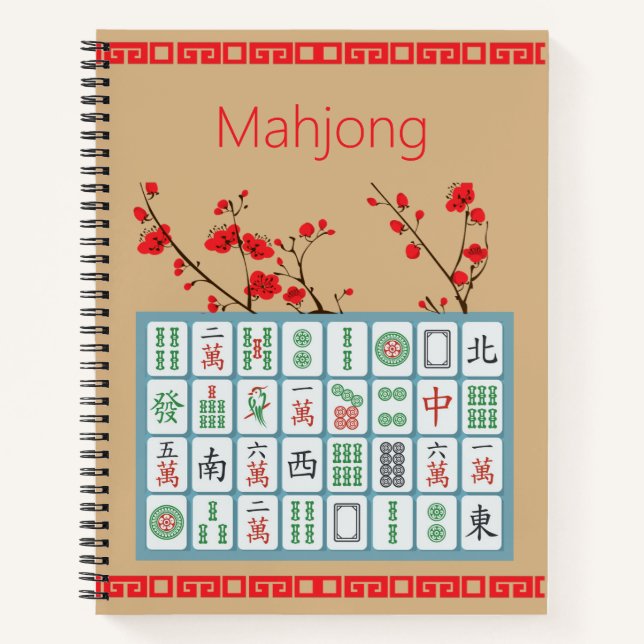 Mahjong Cherry Blossom Spiral Notebook (Front)