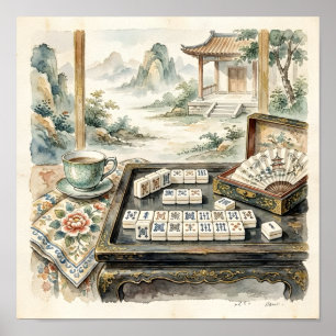 Mahjong Chic Chinoiserie Watercolor Poster