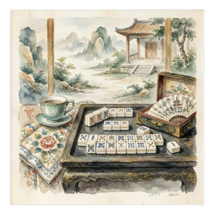 Mahjong Chic Chinoiserie Watercolor Poster Acrylic Print