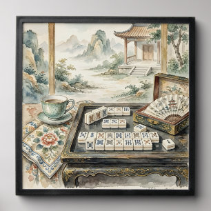 Mahjong Chic Chinoiserie Watercolor Poster Peel And Stick Photo Tile