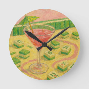 Mahjong Chic Painting Cocktail Round Clock