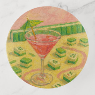 Mahjong Chic Painting Cocktail  Trinket Tray
