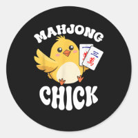 Mahjong Chick Chinese Board Game Player Classic Round Sticker