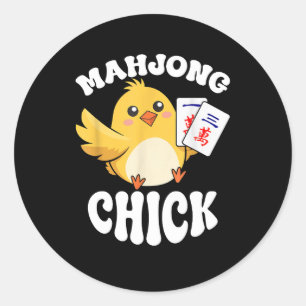 Mahjong Chick Chinese Board Game Player Classic Round Sticker