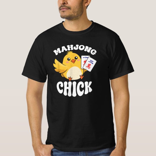 Mahjong Chick Chinese Board Game Player T-Shirt (Front)