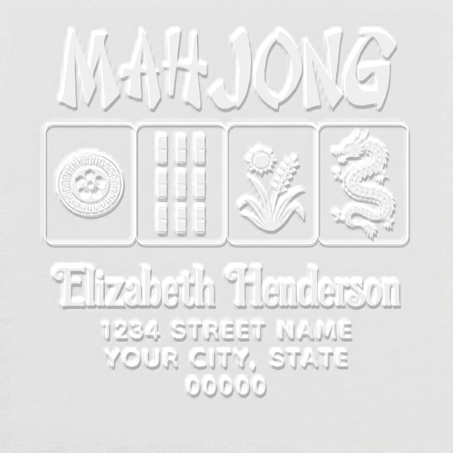 Mahjong Chinese Style Fixed Text, 4 Tiles, Address Embosser (Design)