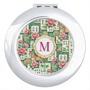 Mahjong Chinoiserie Floral Monogram Personalized Compact Mirror
