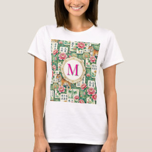 Mahjong Chinoiserie Floral Monogram Personalized  T-Shirt