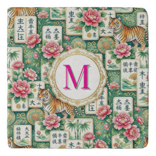 Mahjong Chinoiserie Floral Monogram Personalized Trivet