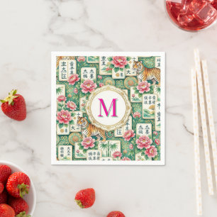 Mahjong Chinoiserie Tiger Monogram Personalized  Napkins