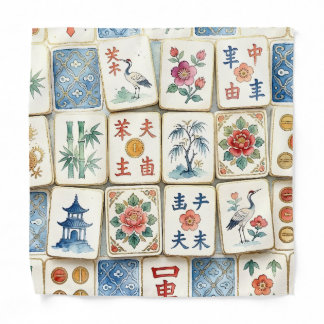 Mahjong Chinoiserie Tiles Watercolor Flowers Birds Bandana