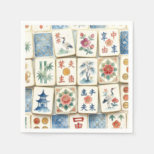 Mahjong Chinoiserie Tiles Watercolor Flowers Birds Napkins