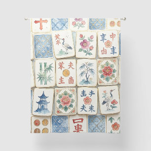 Mahjong Chinoiserie Tiles Watercolor Flowers Birds Sheer Curtains