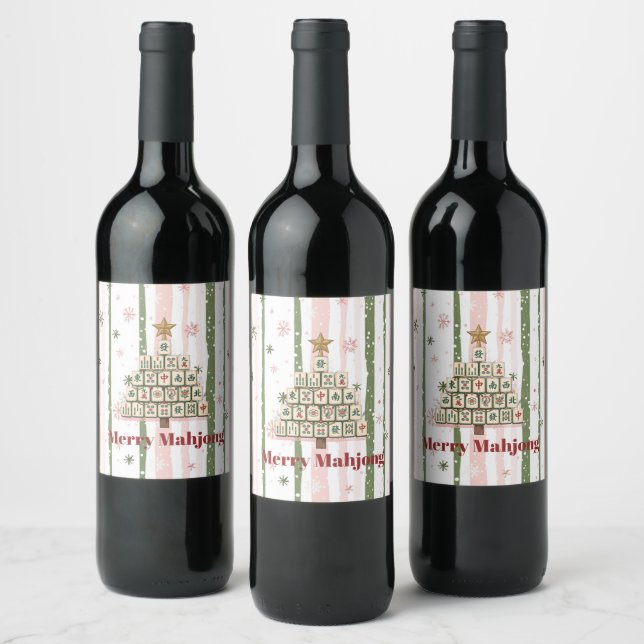 Mahjong Christmas Tree Customizable Wine Label (Bottles)