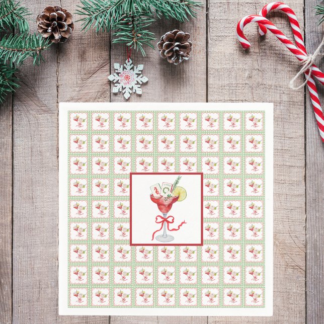 Mahjong Cocktails Christmas Grandmillennial Green Napkins (Creator Uploaded)