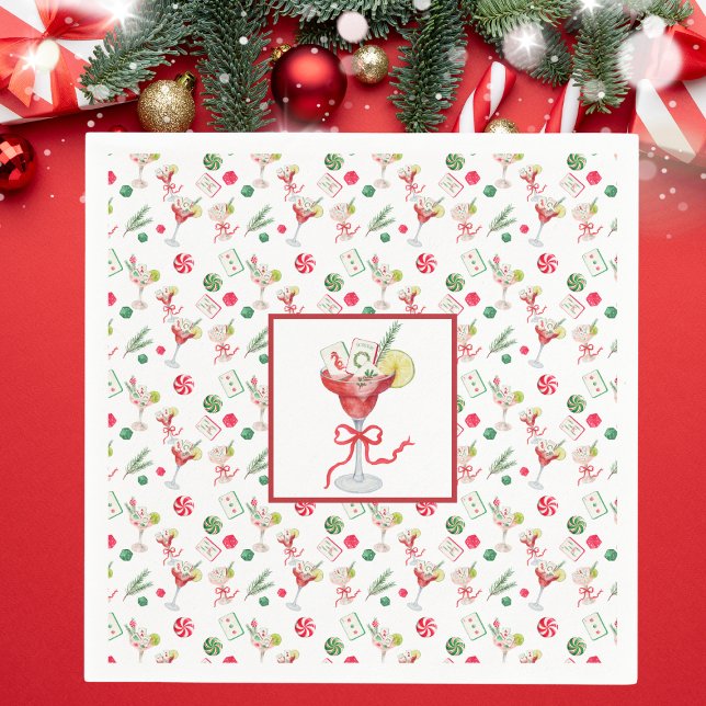 Mahjong & Cocktails Christmas Grandmillennial  Napkins (Creator Uploaded)