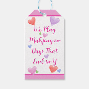 Mahjong Days End in Y Watercolor Valentine's Heart Gift Tags