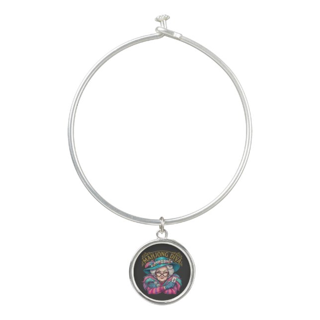 Mahjong Diva Funny Women's Bangle Bracelet (Front)