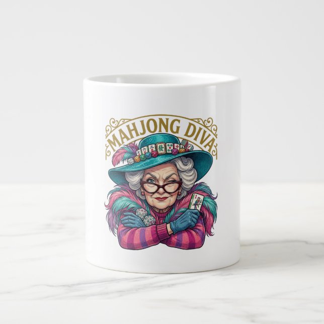 Mahjong Diva Funny Women's Giant Coffee Mug (Front)