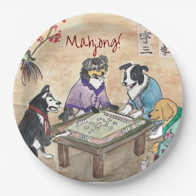 Mahjong Dogs -  Paper Plates (Front)