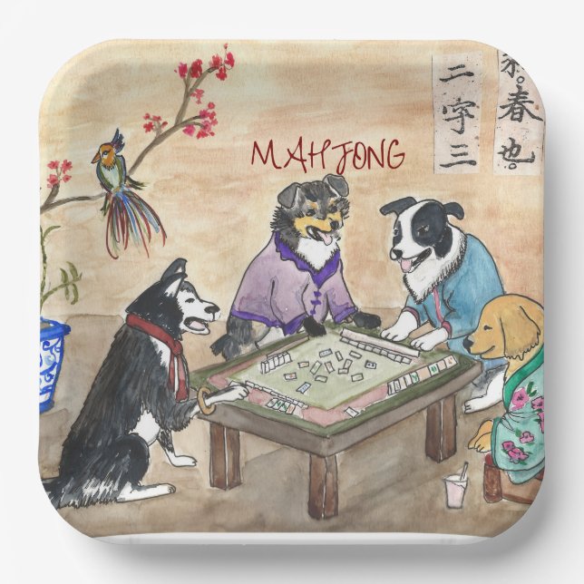 Mahjong Dogs -  Paper Plates (Front)