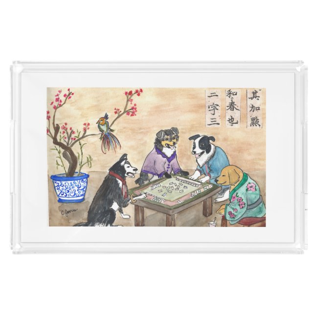 Mahjong Dogs Serving Tray - yellow (Front)