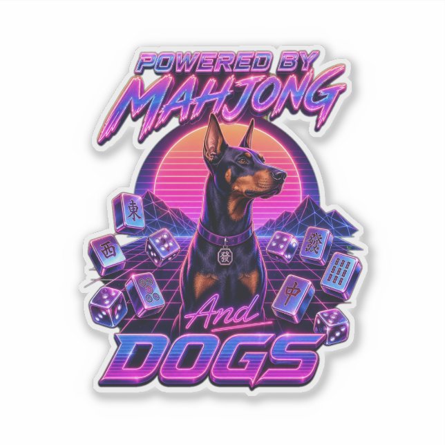  Mahjong & Dogs Synthwave Doberman Art Sticker (Front)