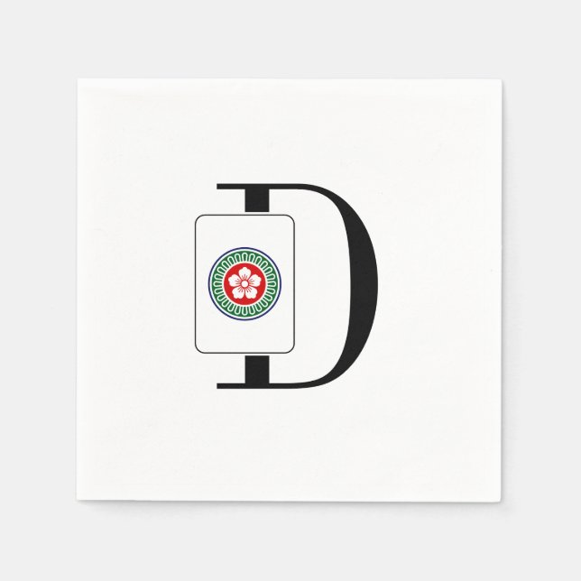 Mahjong Dot Coin Tile Over Single Initial Monogram Napkins (Front)