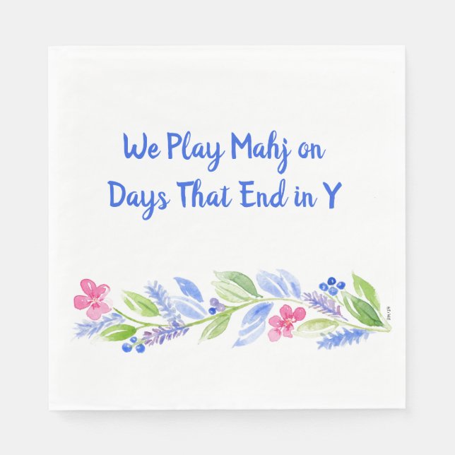 Mahjong Dot Crack Bam Watercolor Flower Napkins (Front)