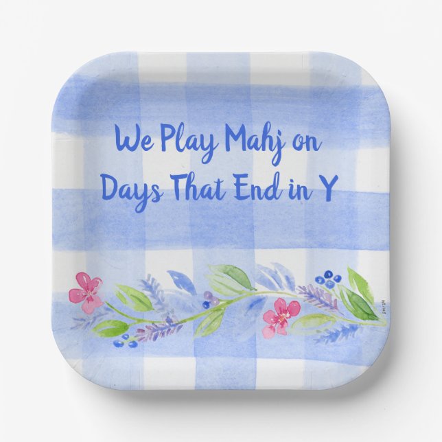 Mahjong Dot Crack Bam Watercolor Flower Paper Plates (Front)
