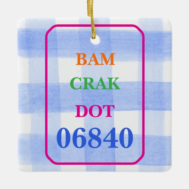 Mahjong Dot Crak Bam Blue Check PERSONALIZE  Ceramic Ornament (Front)