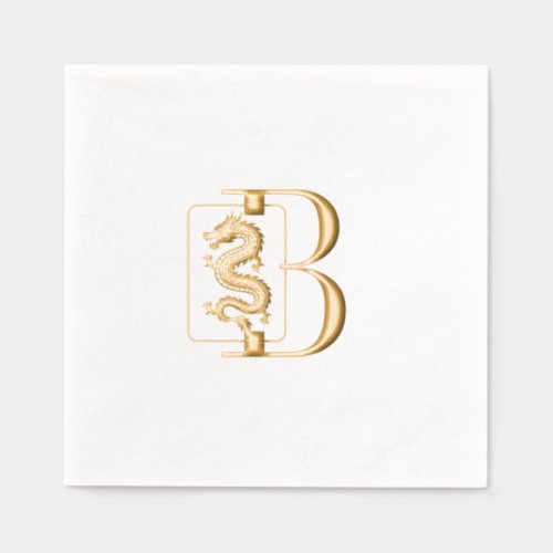 Mahjong Dragon Tile Over Single Initial Monogram Foil Napkins