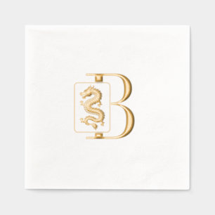 Mahjong Dragon Tile Over Single Initial Monogram Foil Napkins