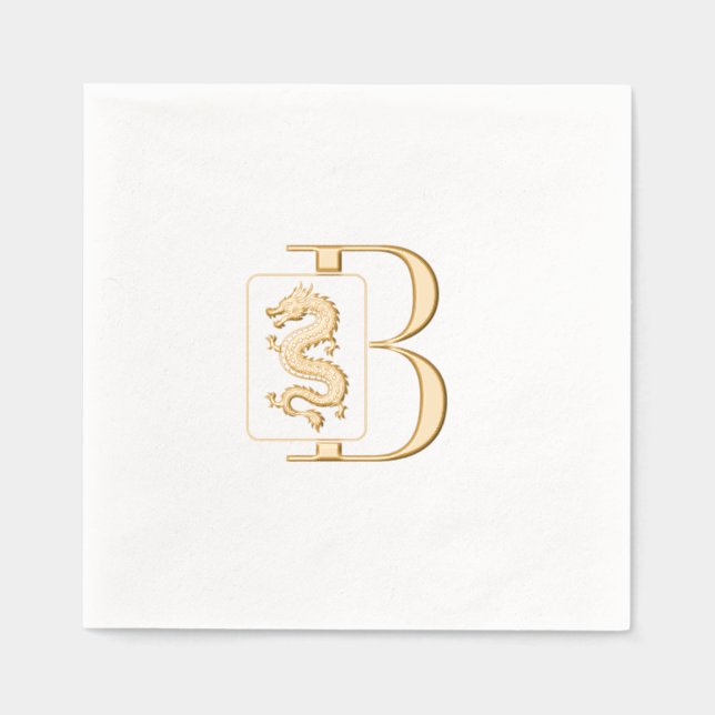 Mahjong Dragon Tile Over Single Initial Monogram Foil Napkins (Front)