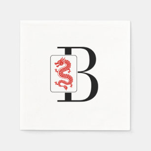 Mahjong Dragon Tile Over Single Initial Monogram Napkins