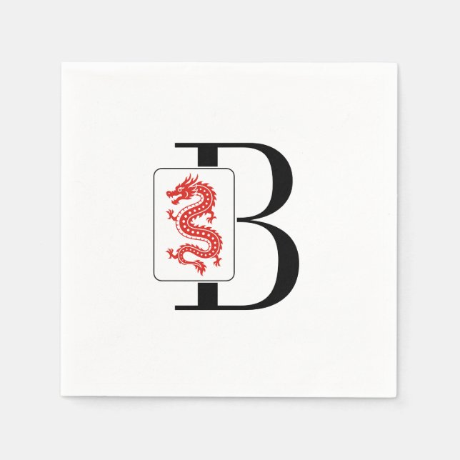 Mahjong Dragon Tile Over Single Initial Monogram Napkins (Front)