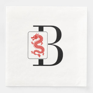 Mahjong Dragon Tile Over Single Initial Monogram Paper Dinner Napkins