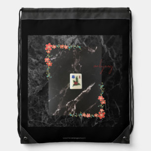 Mahjong Drawstring Backpack black marble design