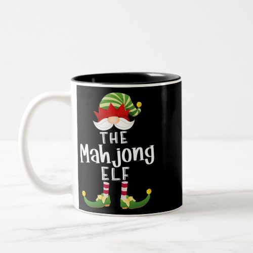 Mahjong Elf Group Christmas Funny Pajama Party Two_Tone Coffee Mug