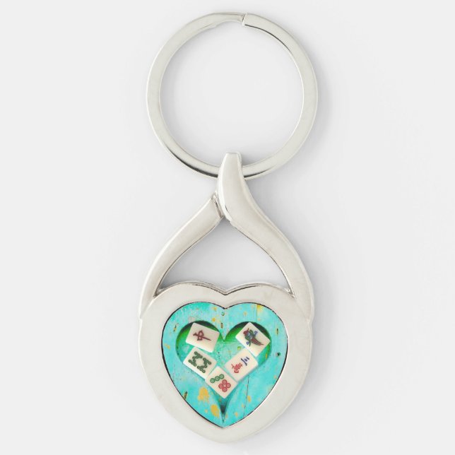 Mahjong Fills my Heart rustic design keychain  (Front)