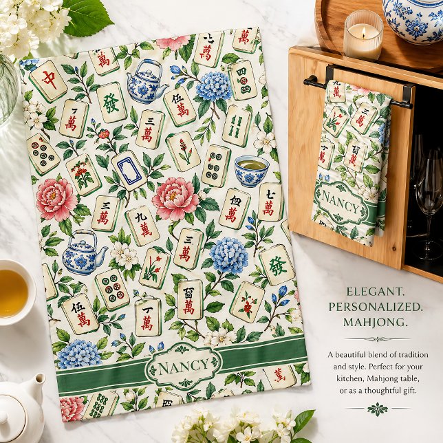 Mahjong Floral Tea Towel Personalized Hostess Gift (Creator Uploaded)